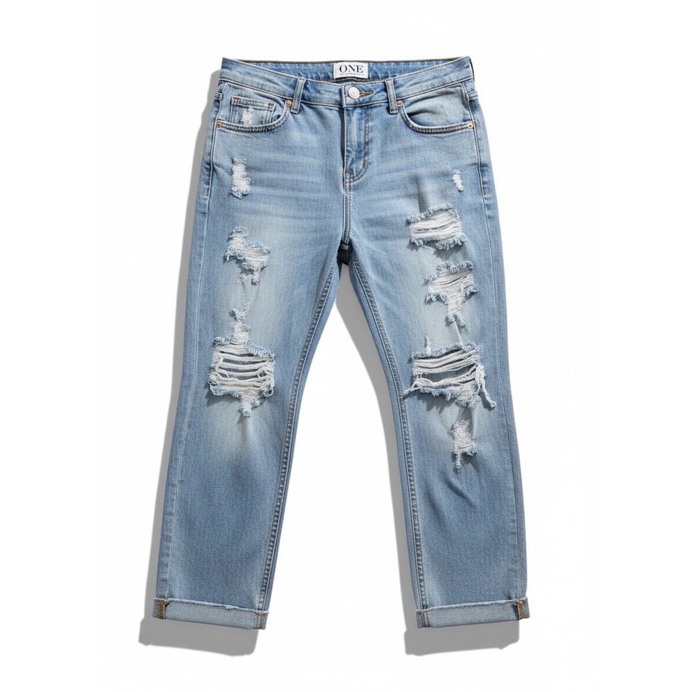 One Teaspoon Cropped Distressed Jeans Women Size 27 Light Wash Blue